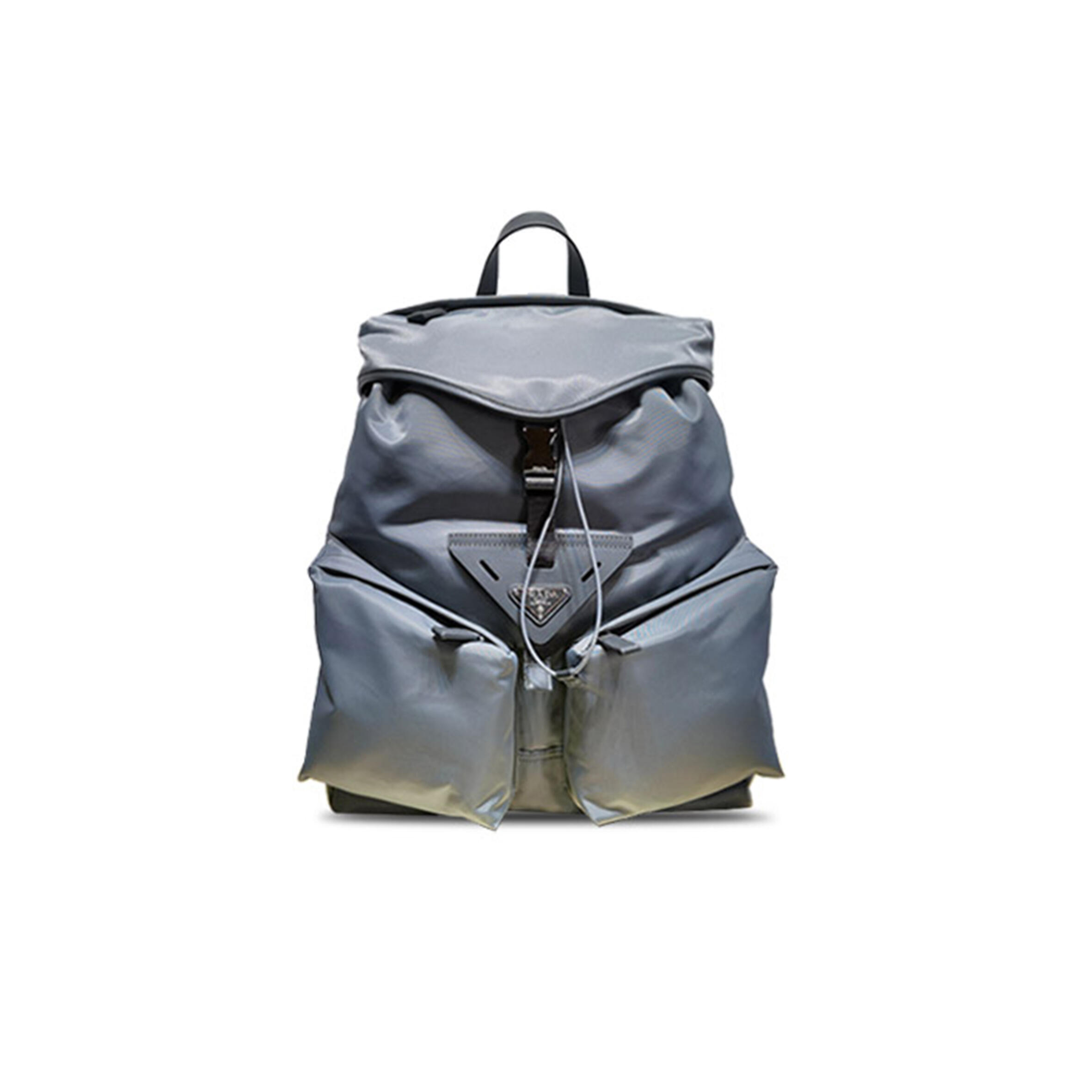 Pra*a iron gray re-nylon and leather backpack 2vz108 (45*38*18cm)